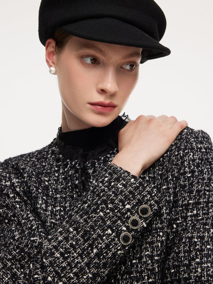 Wool Blend Tweed Cropped Jacket And Skirt Two-Piece Set