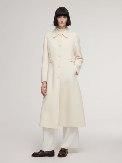 Cashmere Wool Blend Women Overcoat With Detachable Waist Tab
