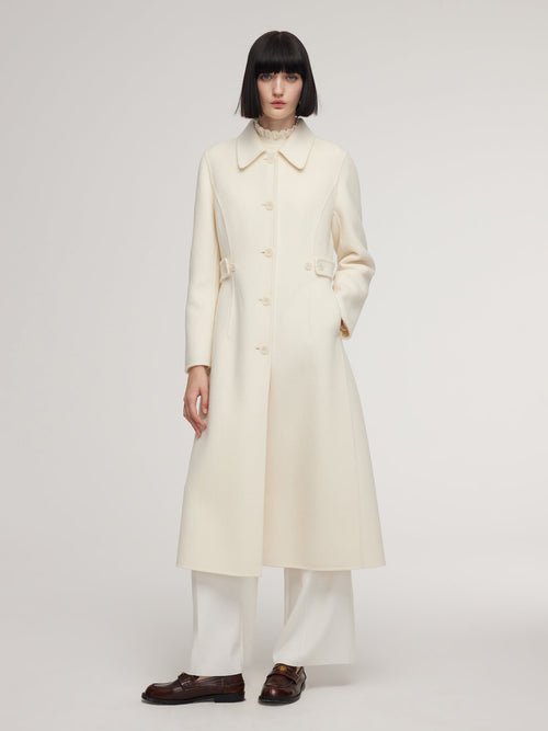 Cashmere Wool Blend Women Overcoat With Detachable Waist Tab