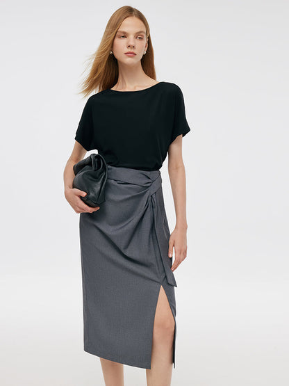 Black Acetate Top And Skirt Two-Piece Set