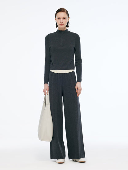 Cashmere Blend Mock Layered Knit Top And Pants Two-Piece Set