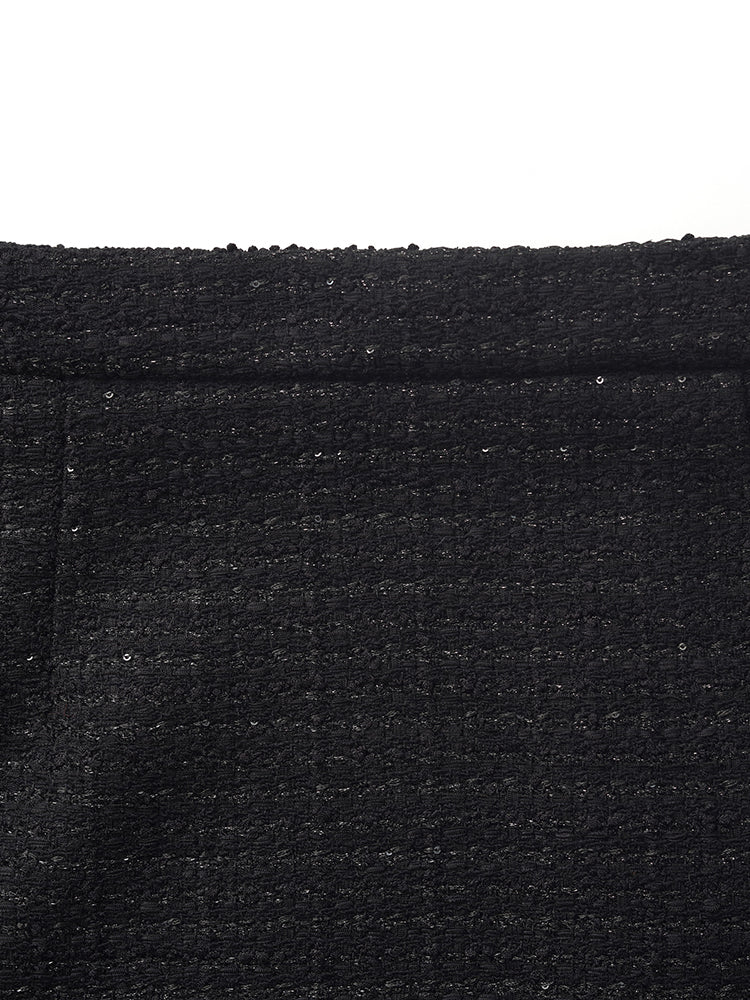 Tweed Crop Jacket And A-Line Skirt Two-Piece Set With Detachable Contrast Collar