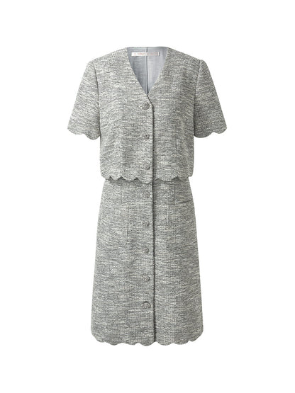 Faux Two-Piece Scallop Hem Women Mini Dress