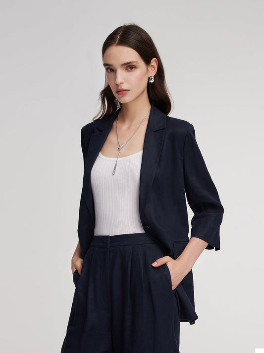 100% Linen 3/4 Sleeve Women Blazer