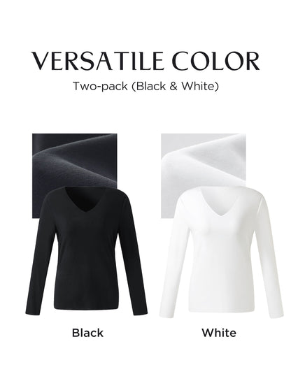 Two-pack (Black & White) Modal V-Neck Long Sleeve Top