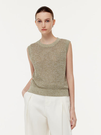 Linen Sequins Openwork Women Knit Tank Top