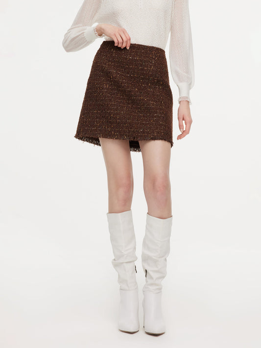 [Preview] Wool Blend Tweed Sequins Women A-Line Skirt