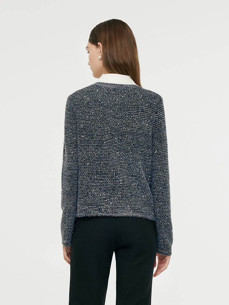 Wool Blend Sequins Women Cardigan