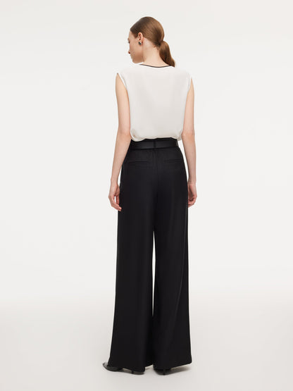 100% Worsted Wool Straight Leg Women Pants With Belt