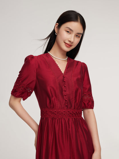 Tencel Blend Lace Patchwork Women Maxi Dress