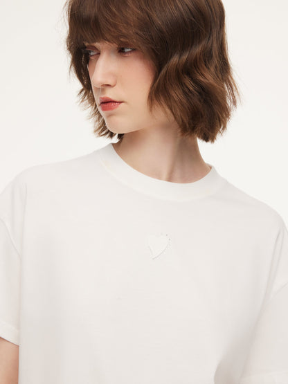 Asymmetrical Hem Heart Decorated Women T-Shirt