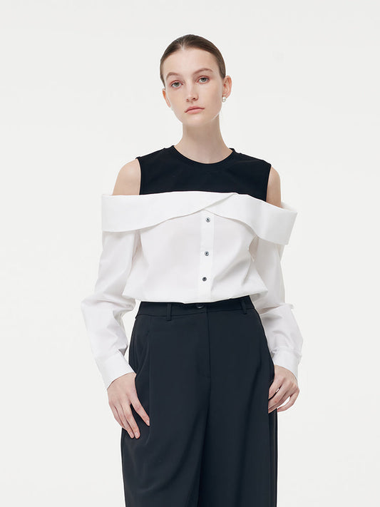 Cold Shoulder Color Block Women Shirt