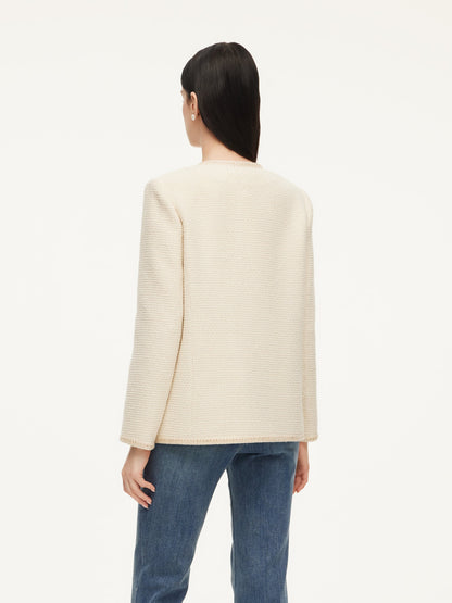 Wool Blend Tweed Braided Trim Women Jacket