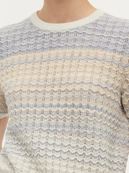 Blue And White Gradient Stripe Women Knit Top