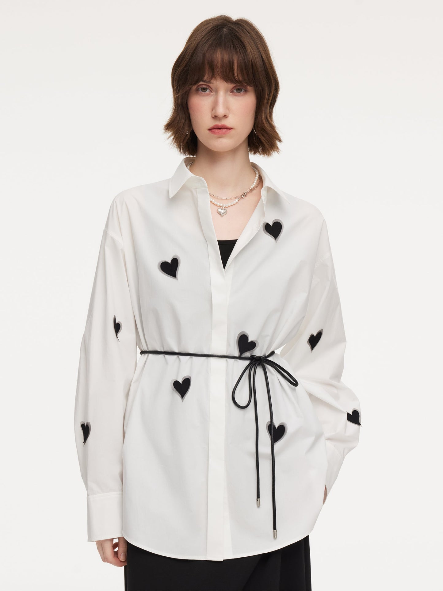 3D Heart Shirt And Sleeveless Dress Two-Piece Set With Tie String Belt