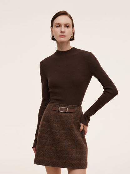 100% Machine Washable Wool Mock Neck Women Knit Top