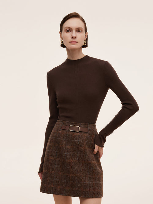 100% Machine Washable Wool Mock Neck Women Knit Top