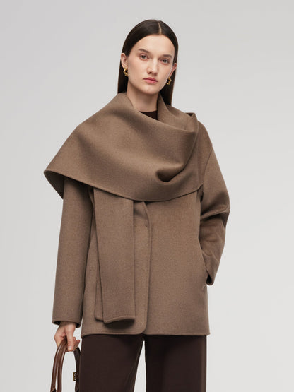 Cashmere Wool Blend Double-Faced Scarf Collar Women Coat