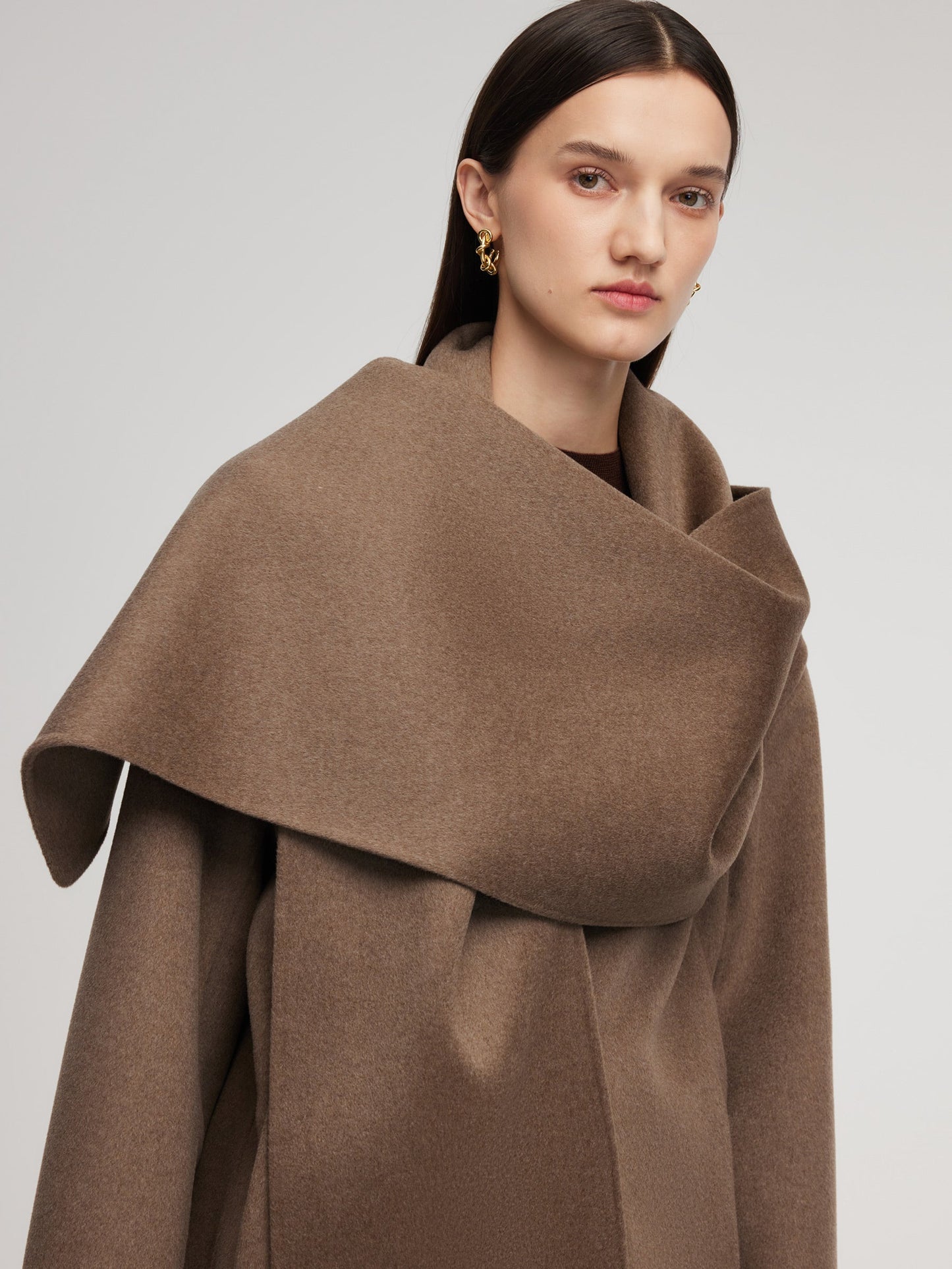 Cashmere Wool Blend Double-Faced Scarf Collar Women Coat