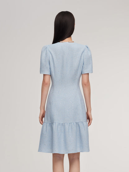 Acetate Blend Tweed Sequins Women Mini Dress