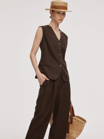100% Linen Women V-Neck Vest
