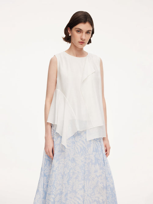 Lyocell Acetate Blend Ruffle-Detail Women Tank Top