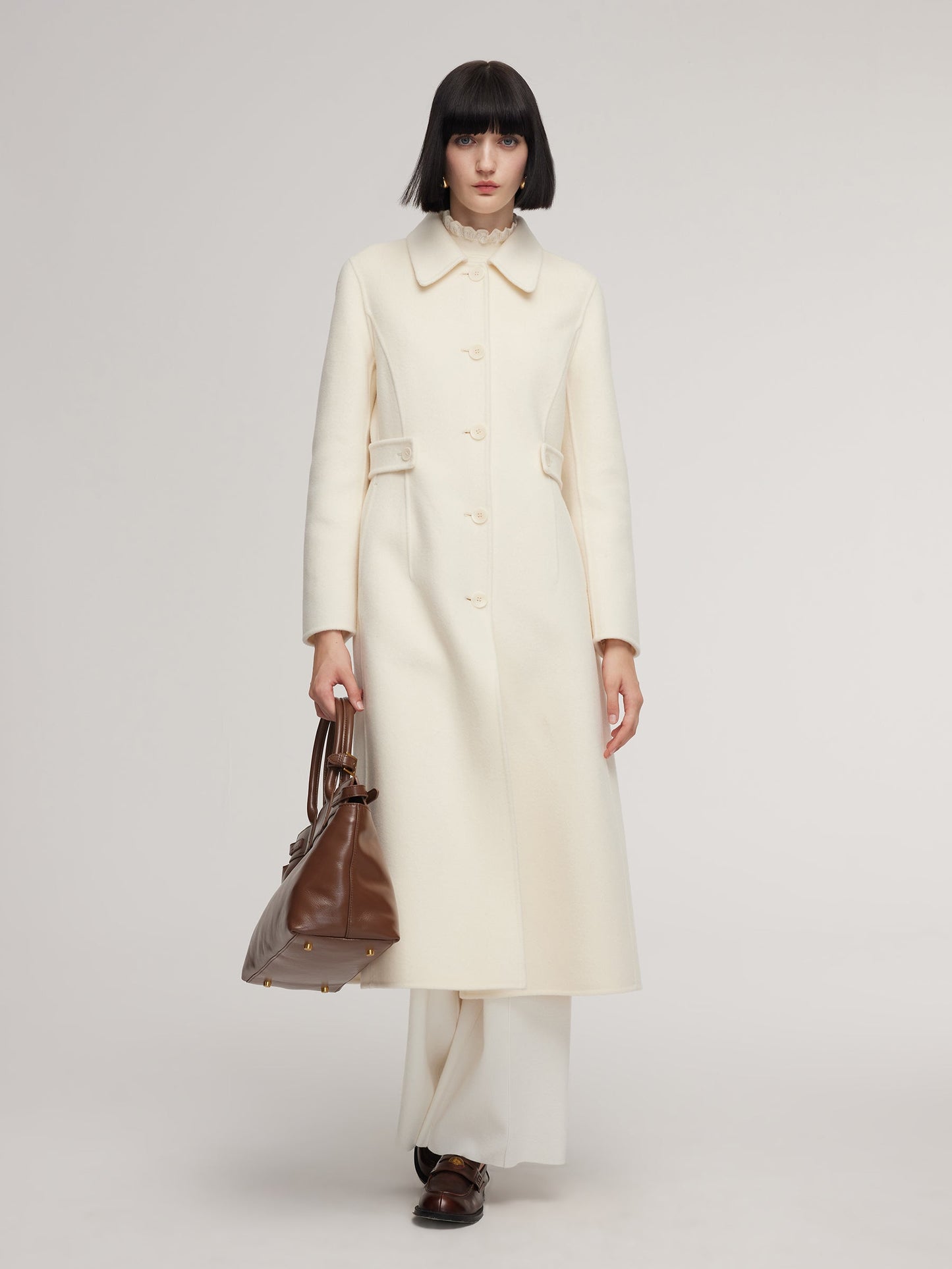 Cashmere Wool Blend Women Overcoat With Detachable Waist Tab