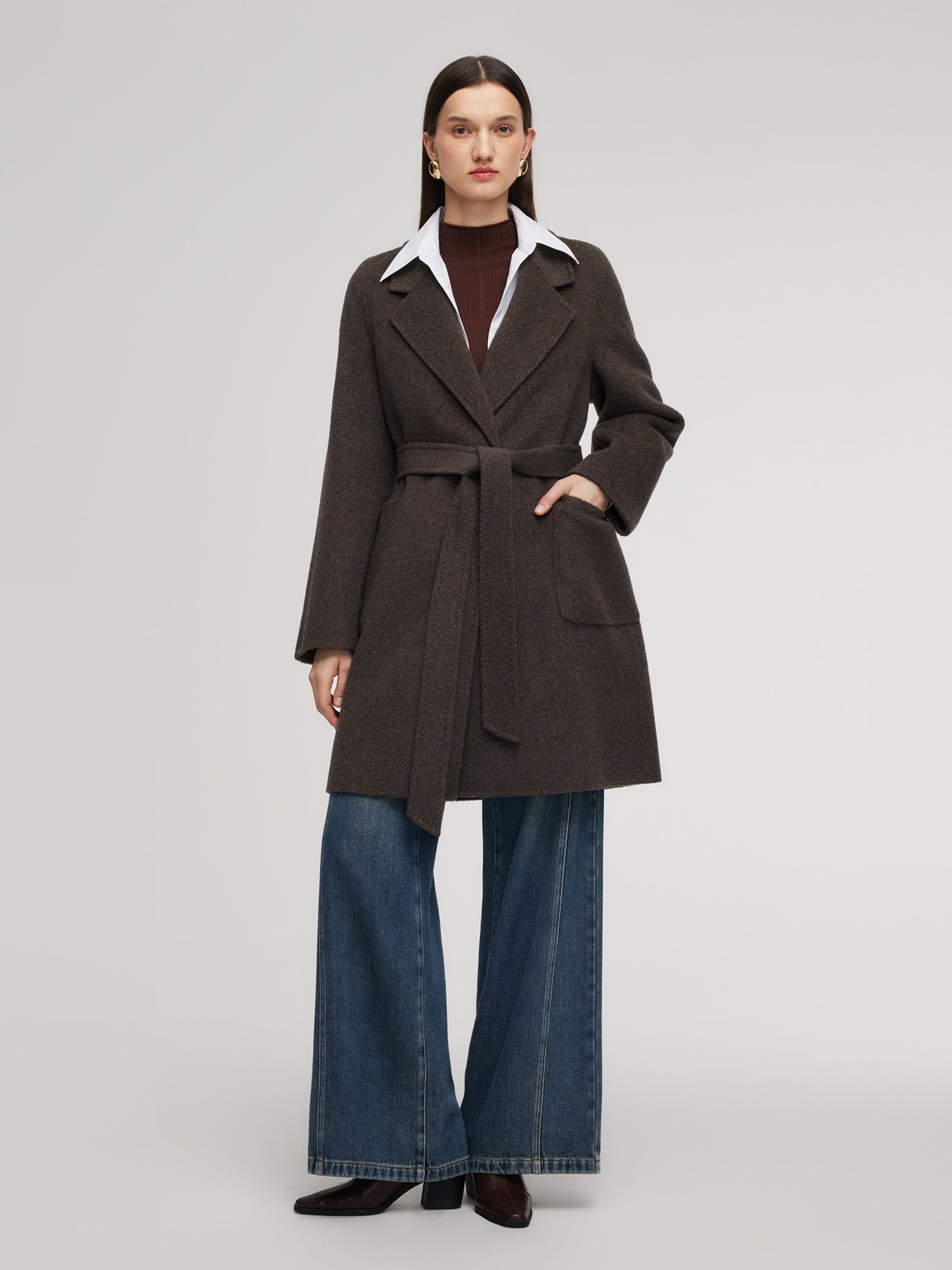 Camel Hair Wool Blend Double-Faced Women Wrap Coat