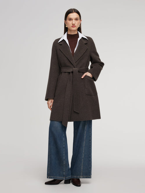 Camel Hair Wool Blend Double-Faced Women Wrap Coat