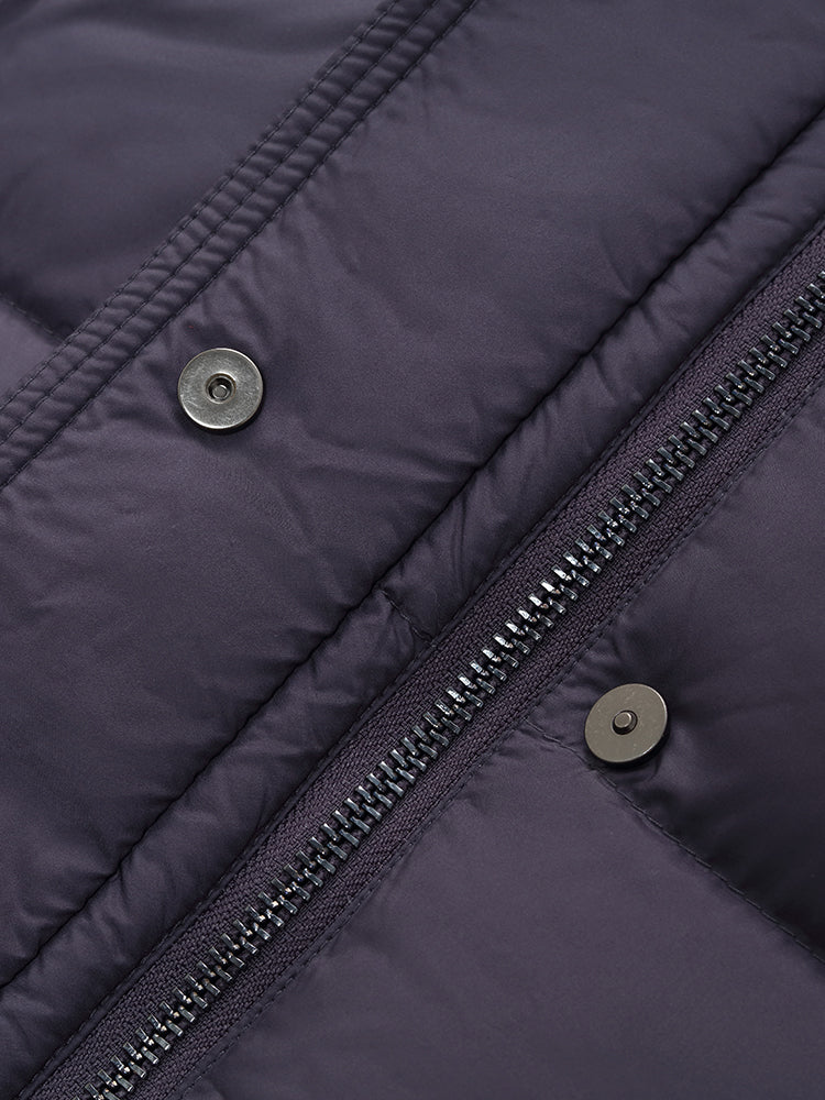 Color Block Goose Down Jacket With Detachable Hood