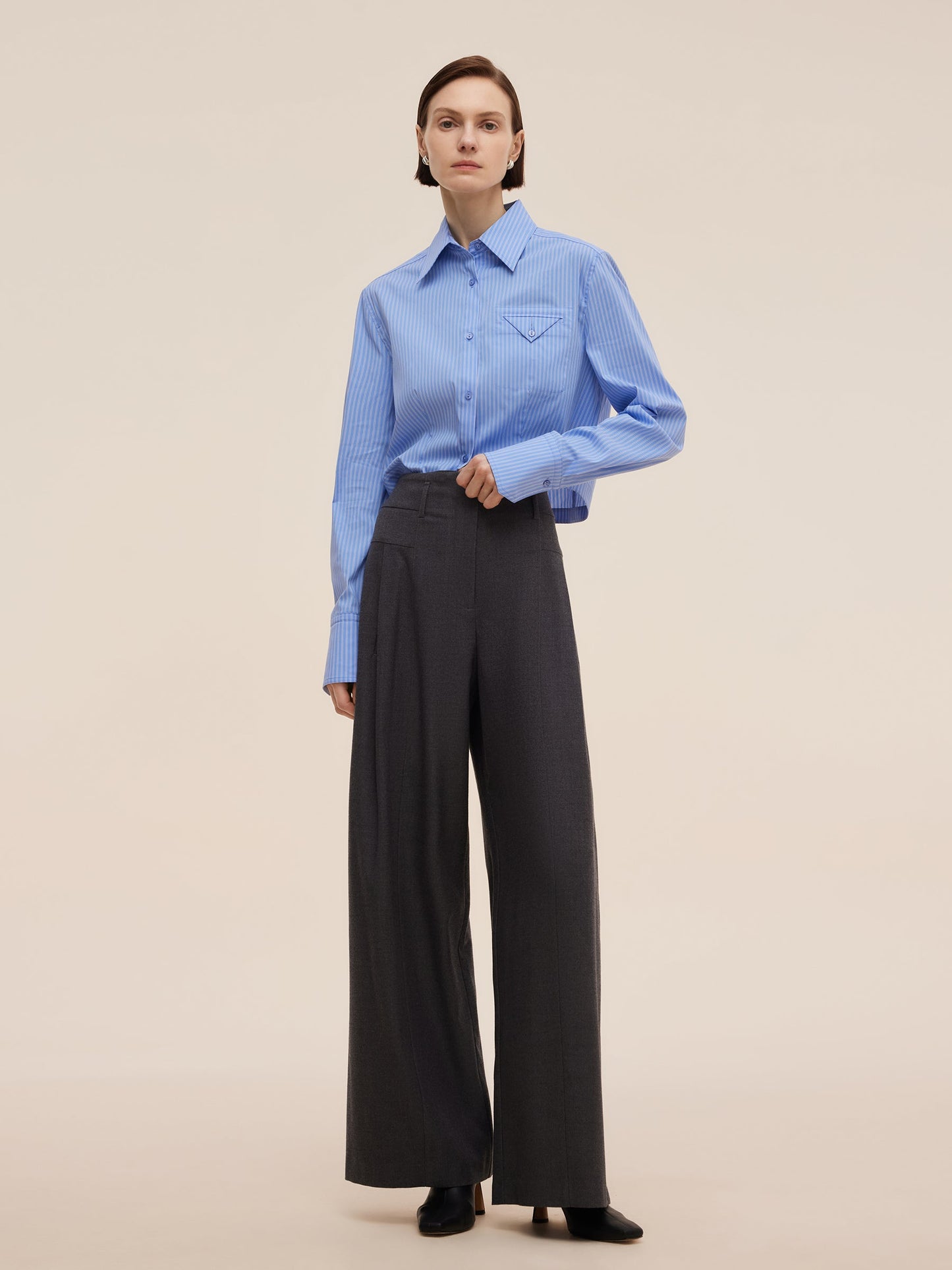 Wool Blend Women High Waisted Wide Leg Pants