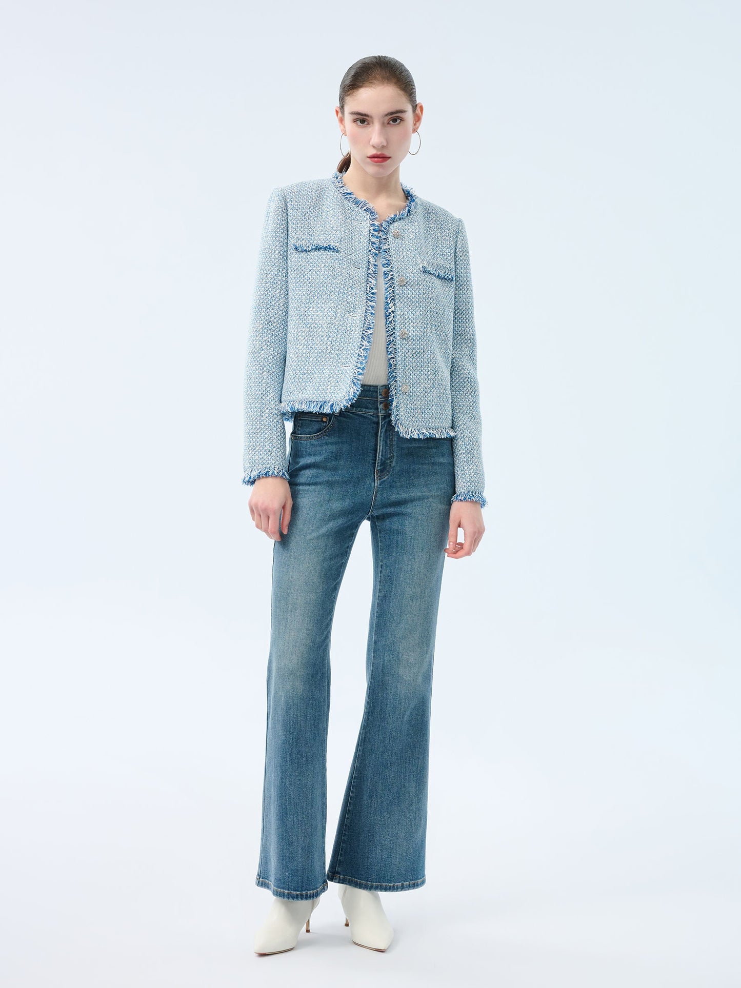 Tweed Fringe Trim Women Jacket