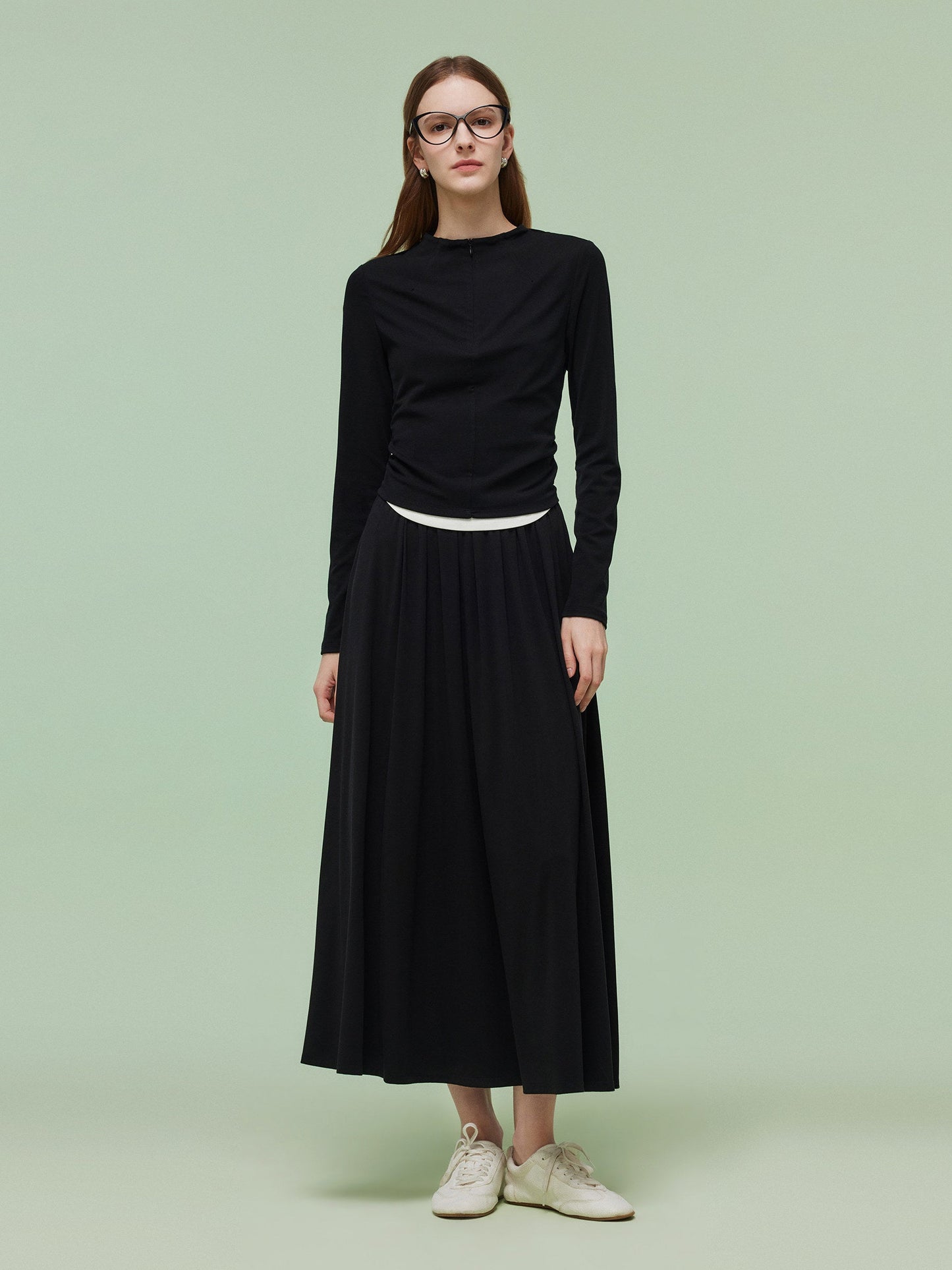 Tencel Blend Half-Zip Women Knit Top And Skirt Two-Piece Set