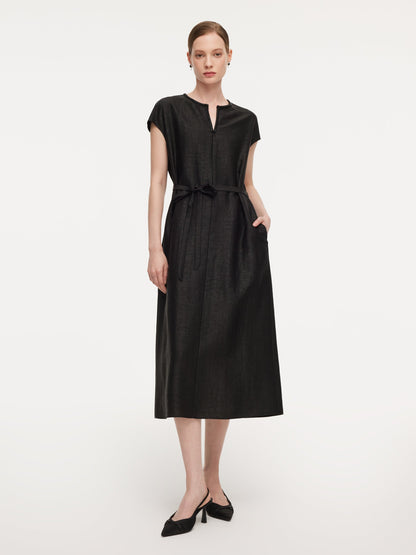 18MM Gambiered Canton Gauze Women Self-Tie Belt Maxi Dress