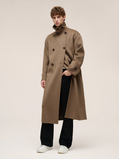 Cashmere Wool Blend Double-Faced Unisex Wrap Overcoat