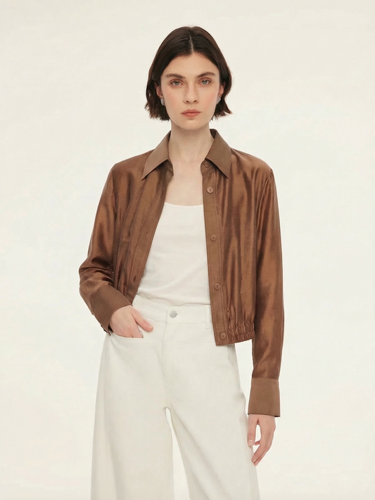 Tencel Blend Women Sheer Cropped Jacket