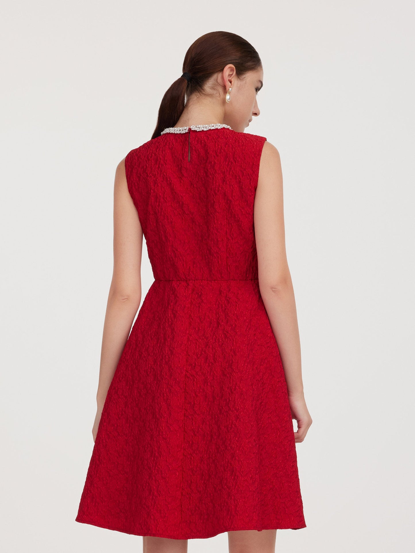 Jacquard Beaded Round Neck Women Sleeveless Mini Dress