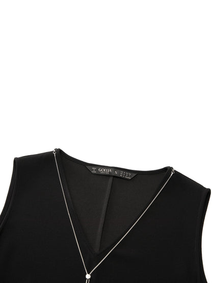 Triacetate Blend V-Neck Women Sleeveless Maxi Dress