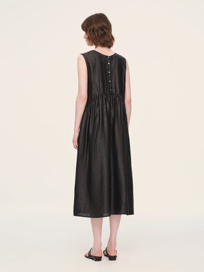 12MM Gambiered Canton Gauze Reversible Women Sleeveless Maxi Dress