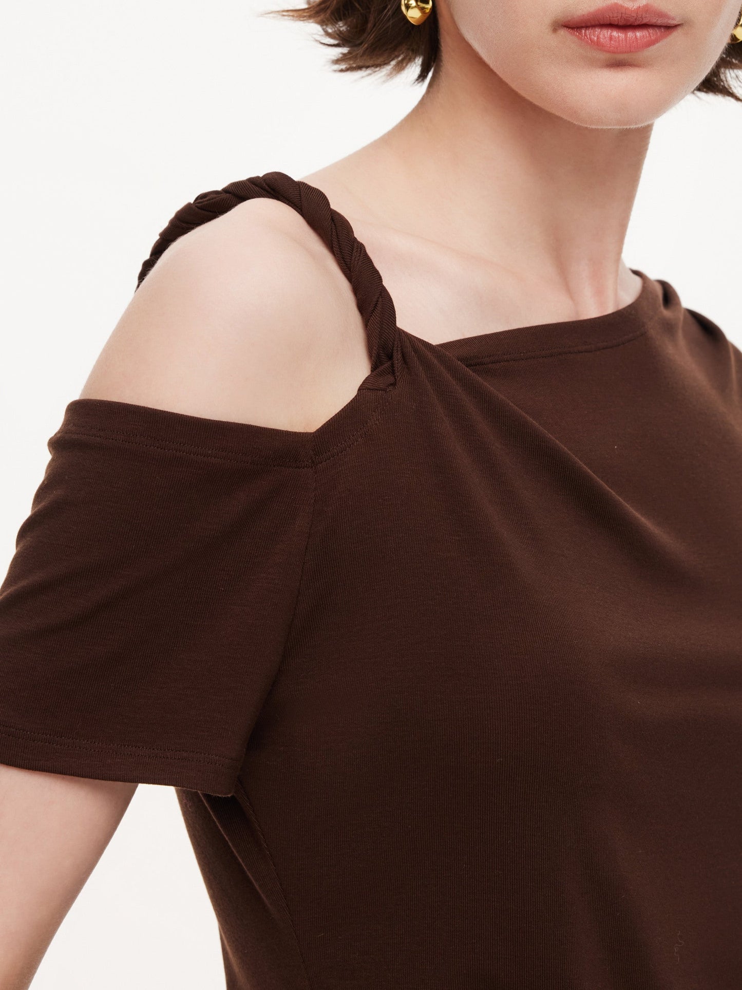 Tencel Blend Stretch One-Shoulder Women Knit Top