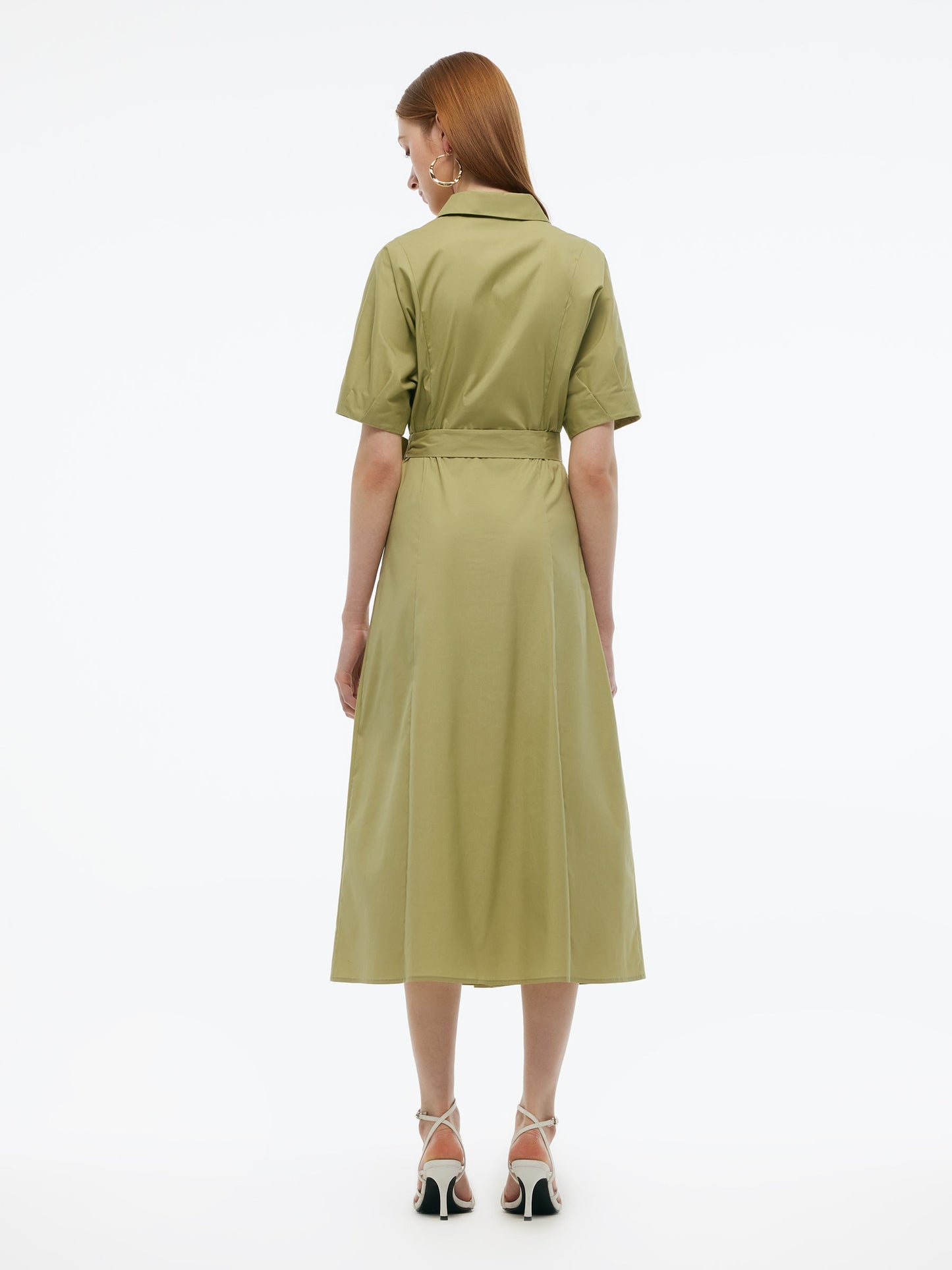 Gathered Waist Stretch Women Maxi Shirt Dress With Belt