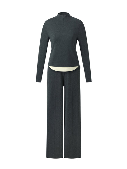 Cashmere Blend Mock Layered Knit Top And Pants Two-Piece Set