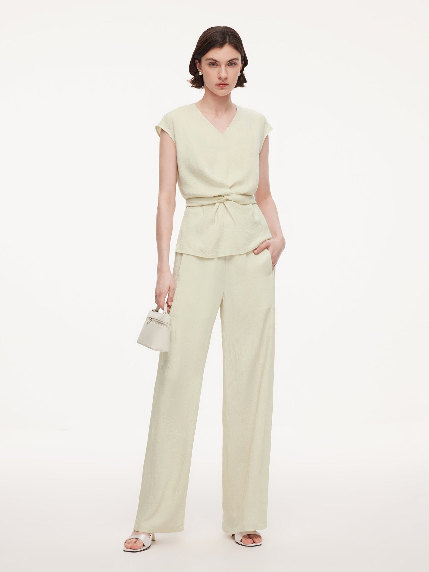 100% Acetate Back Tie Women Cap Sleeve Top