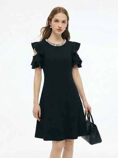Ruffle Cold Shoulder Women Knit Mini Dress