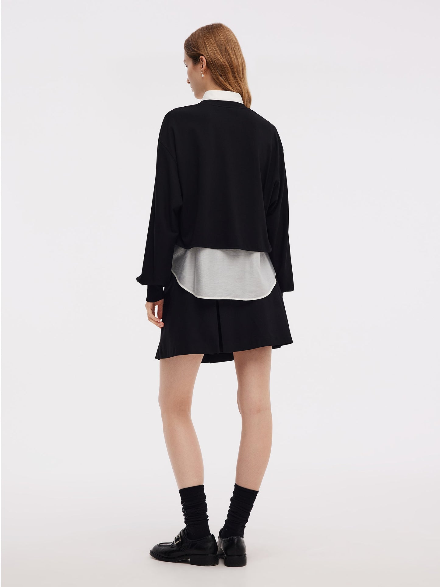 Front Slit Knit Top And Sleeveless Shirt Two-Piece Set