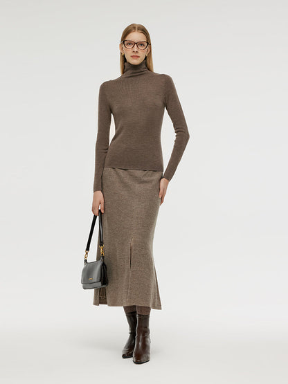 Machine Washable Wool Turtleneck Women Knit Top