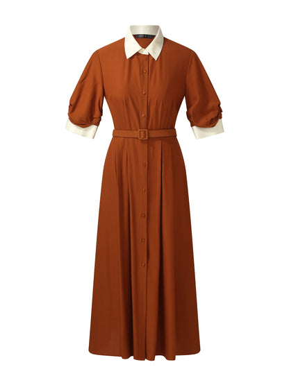 Tencel Acetate Blend Color Block Women Midi Dress
