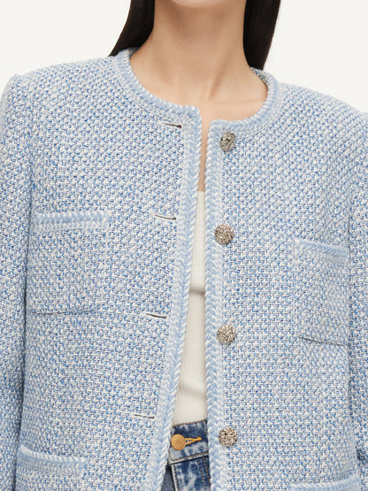 Tweed Single-Breasted Braided Trim Women Jacket