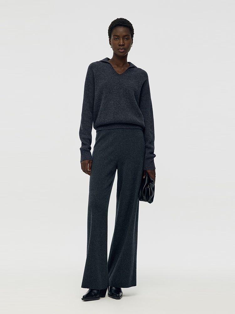 Machine Washable Wool Wide Leg Women Pants
