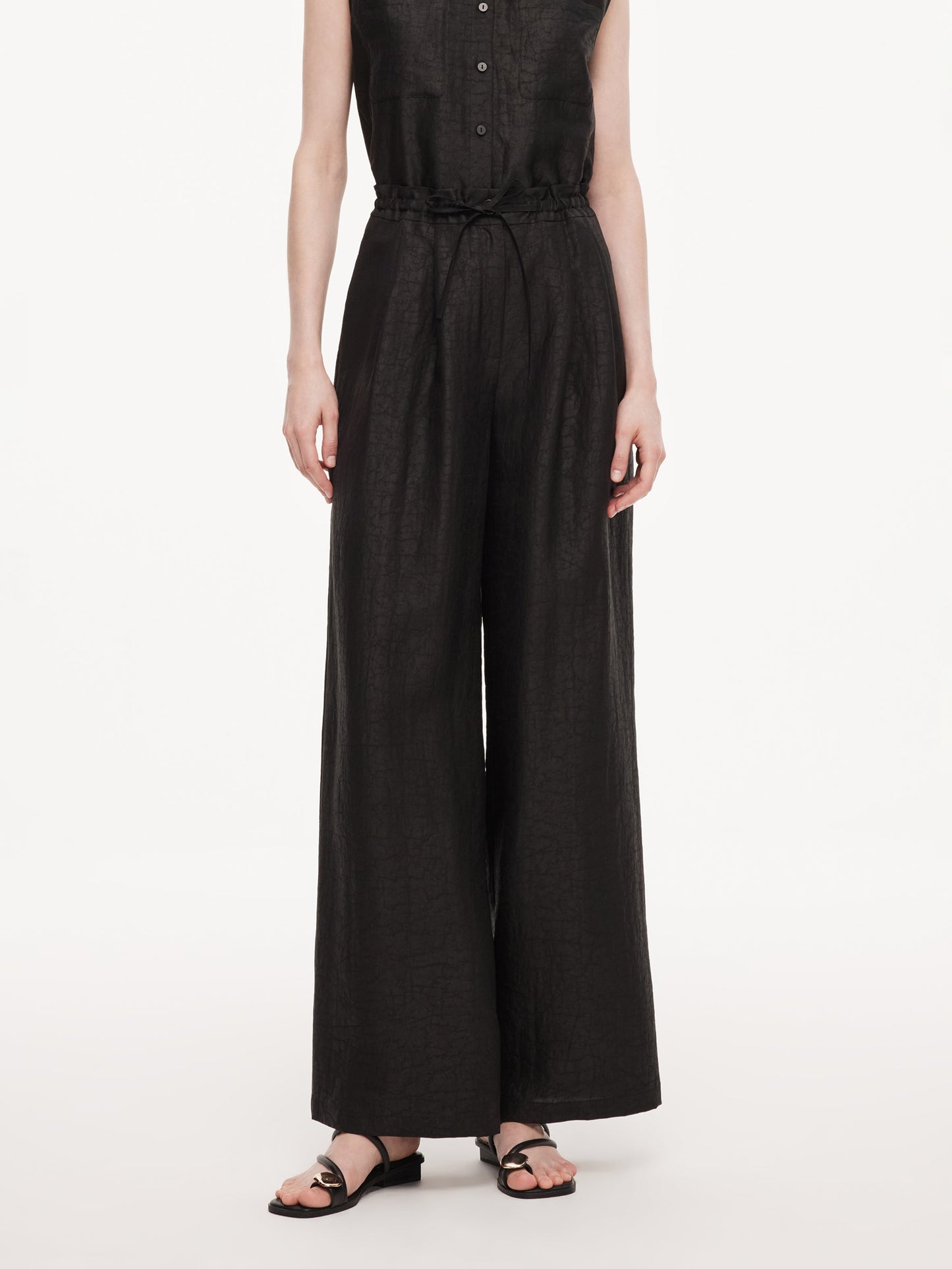 18MM Gambiered Canton Gauze Women Drawstring Waist Wide Leg Pants